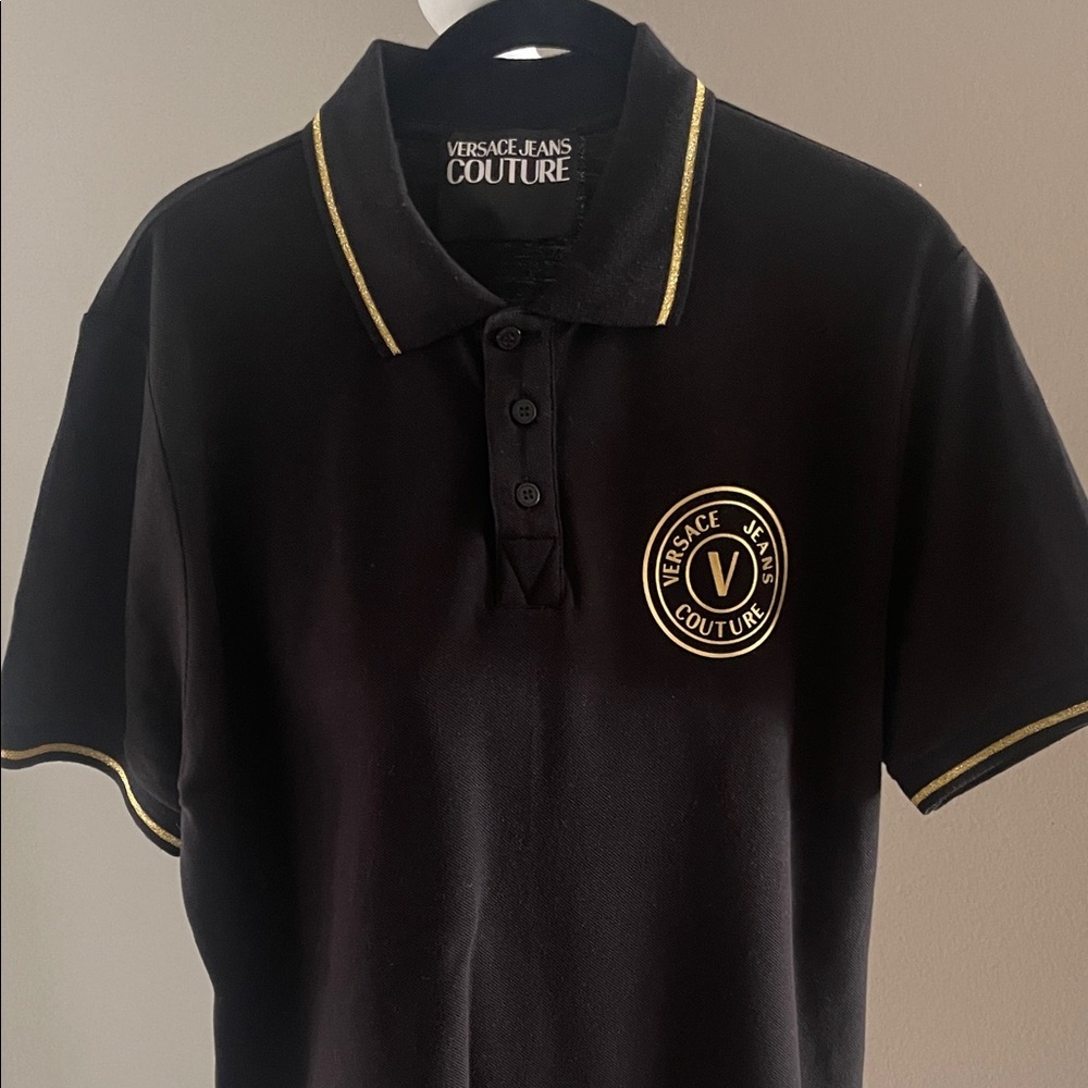 Versace Jeans Couture Black Polo with Gold Trim.NWOT